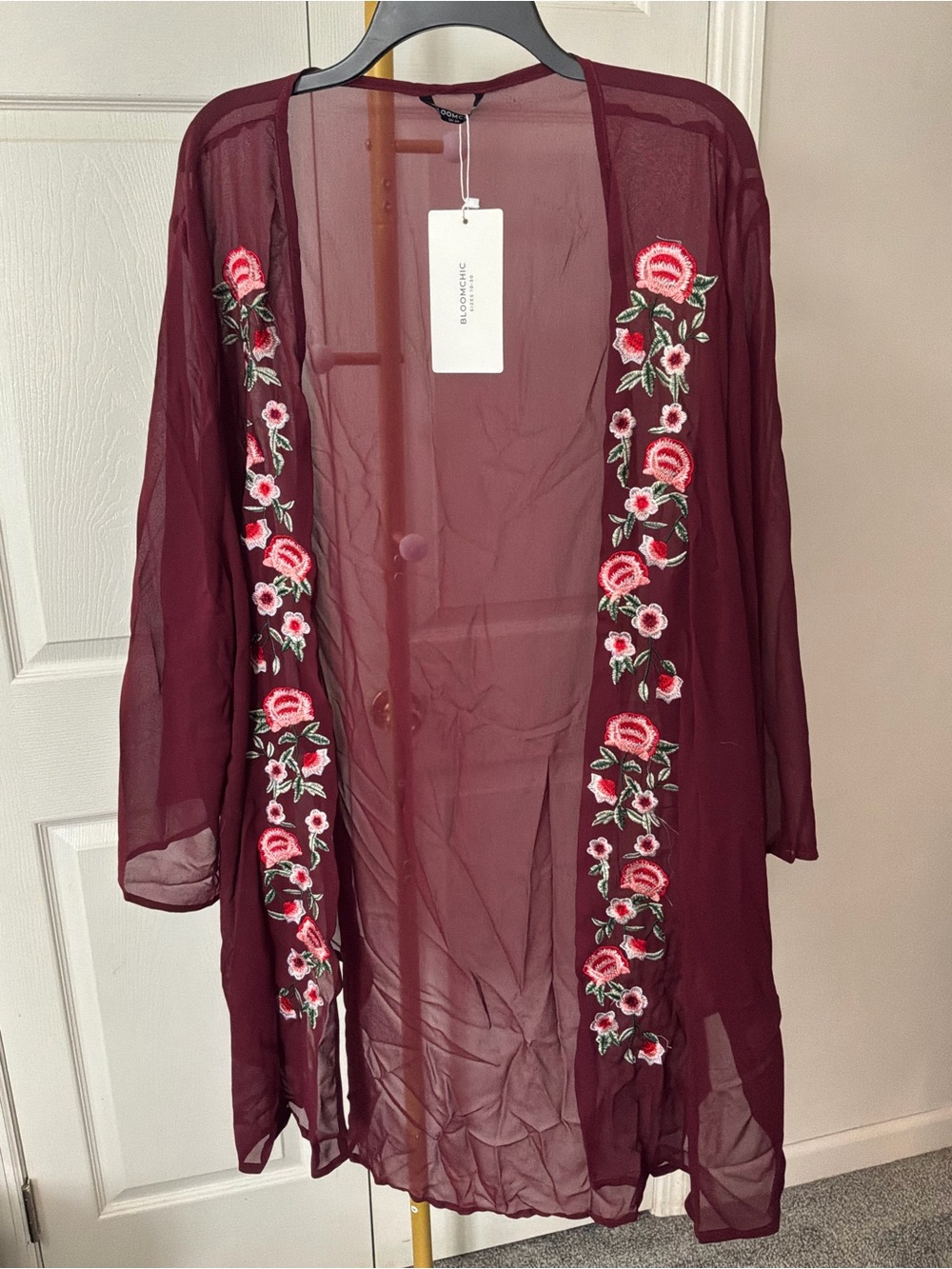 BloomChic Maroon Sheer Floral Kimono